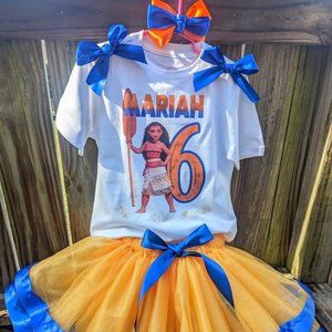 Moana Inspired Birthday Fluffy Outfit Girl's Personalized Hair Bow HandMade 3pcs